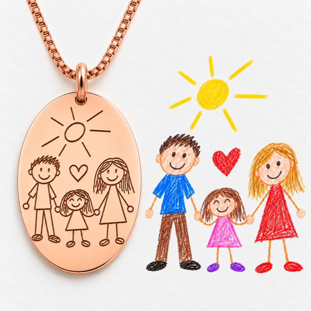 Halskette aus Deiner Kinderzeichnung mit ovalem Anhänger