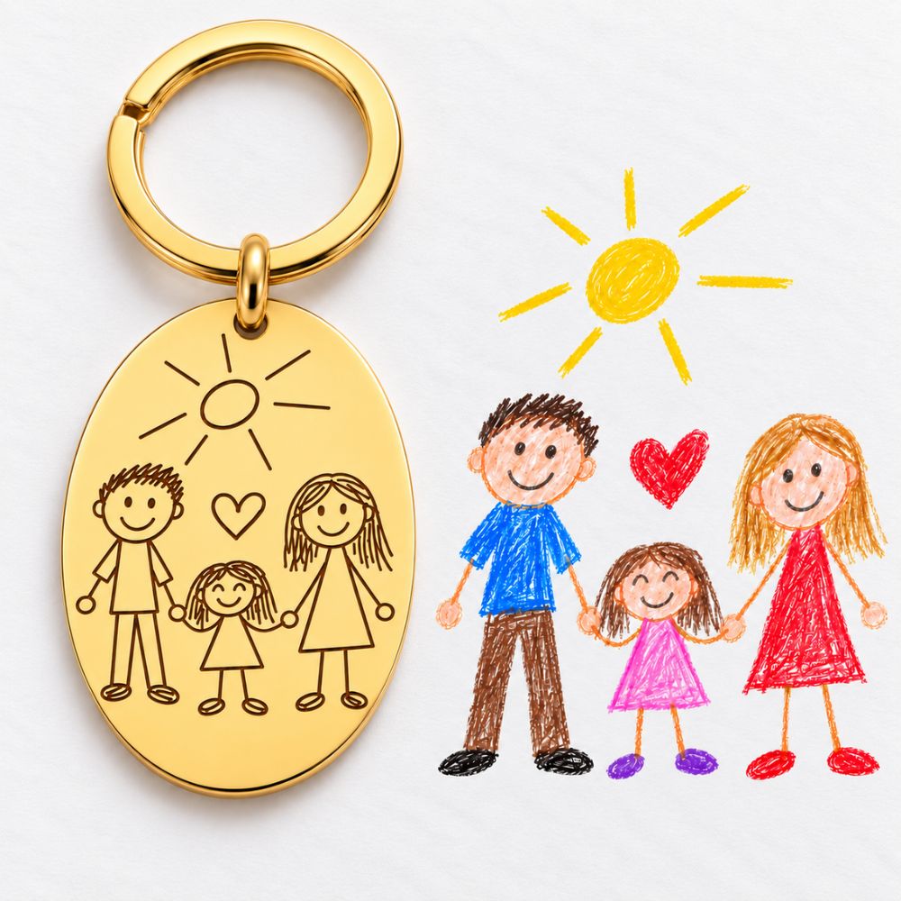 Ovaler Schlüsselanhänger aus Kinderzeichnung
